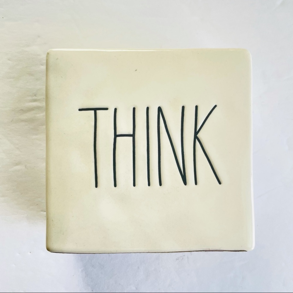 Rae Dunn Evolve/ Think square ceramic office black cream - Picture 2 of 3